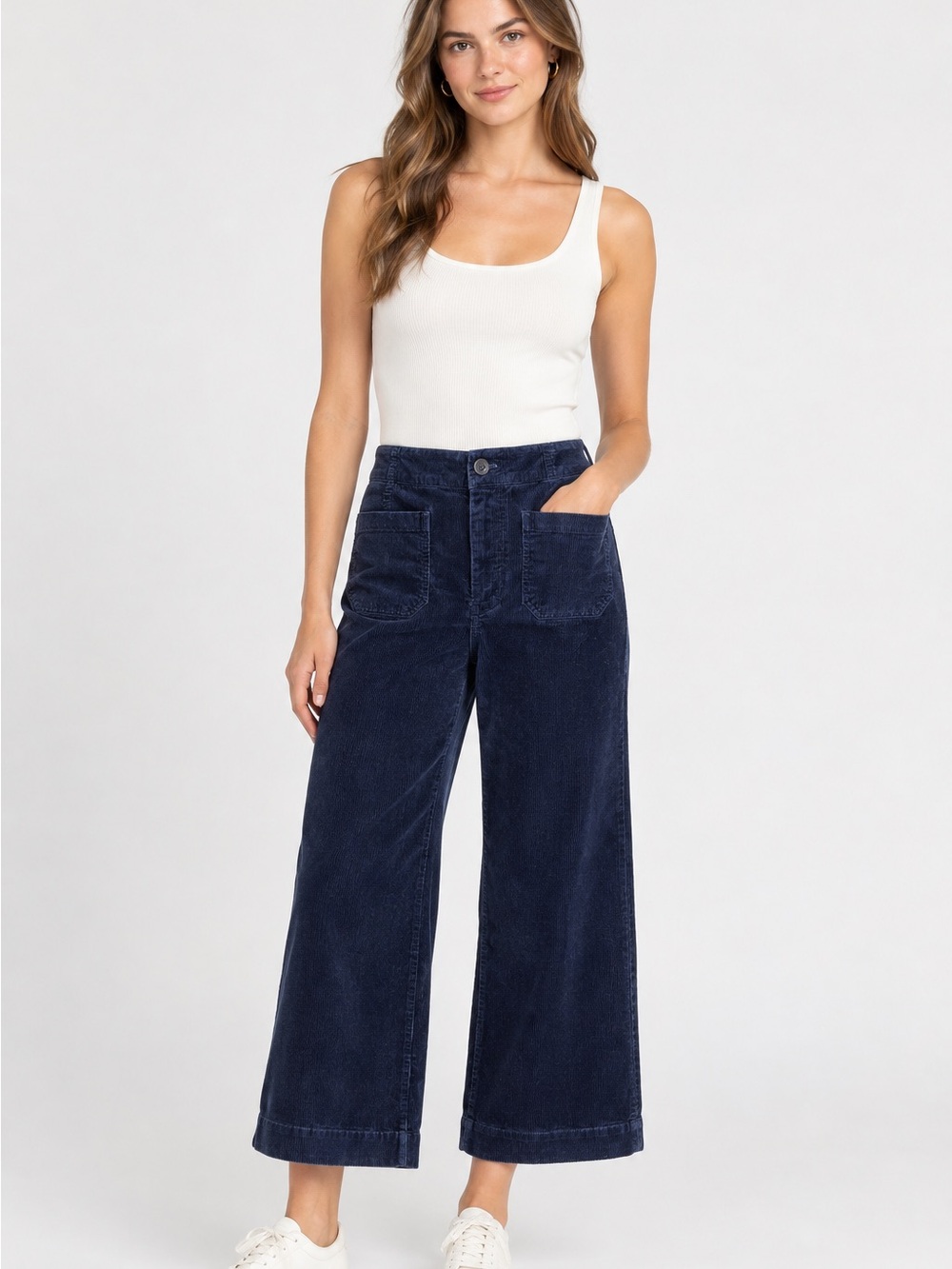Maeve Colette corduroy high rise wide leg crop pants size 28 navy Anthropologie